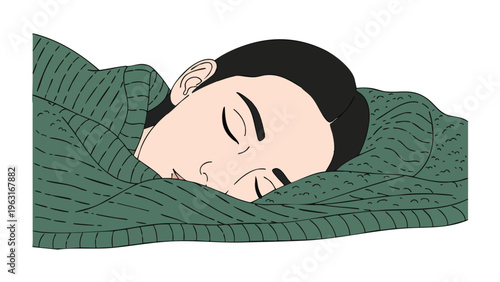 Person Sleeping Cozy Under Blanket, Peaceful Rest, Comforting Sleep