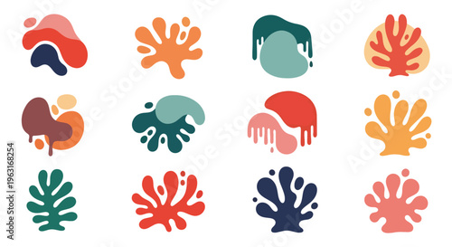 Collection of vibrant abstract coral reef shapes and designs