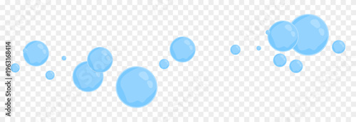 Blue soap bubbles in cartoon style. Cartoon bubbles PNG. Flying soap bubbles from foam or detergent.