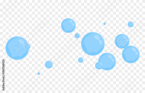 Blue soap bubbles in cartoon style. Cartoon bubbles PNG. Flying soap bubbles from foam or detergent.