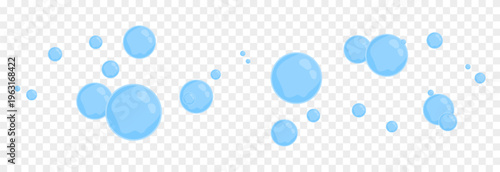 Blue soap bubbles in cartoon style. Cartoon bubbles PNG. Flying soap bubbles from foam or detergent.