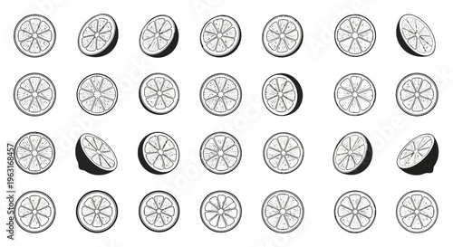 Phases of the moon depicted through circular segments with lemon graphics