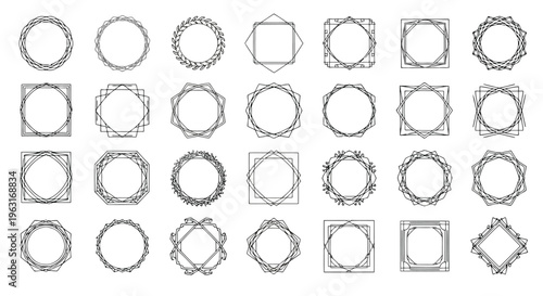Assorted geometric shapes with varying line styles and complexity for visual pattern study