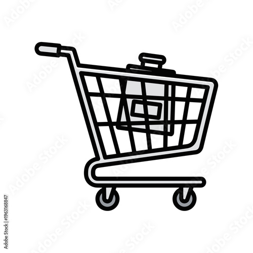 Shopping cart icon black line art.