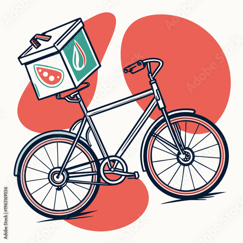 Bicycle with a delivery box featuring watermelon and leaf icons