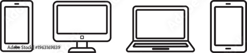 Minimal Line Icons of Digital Devices (Smartphone, Desktop, Laptop, Tablet)
