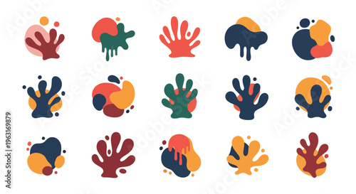 Collection of colorful handprint designs in various artistic styles and vibrant color combinations for creative projects