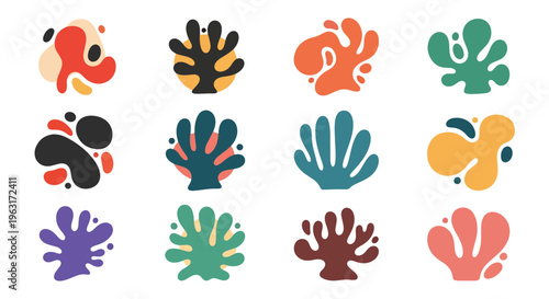 Vibrant abstract shapes resembling coral reef formations in various colors