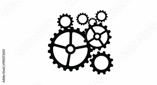 Interconnected gears and cogs in mechanical motion together