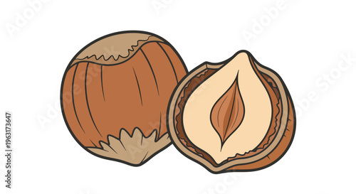Hazelnuts whole and halved showing inner kernel and shell texture