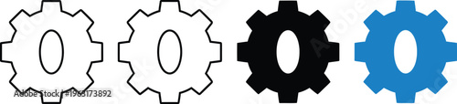 Four gears icon in black white and blue