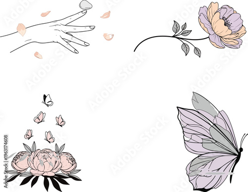 Gemini said

Hand drawn vintage floral vector illustration featuring an abstract nature design with black flower silhouettes and butterflies for a decorative spring frame pattern or wallpaper ornament
