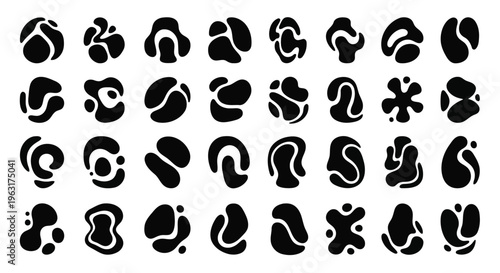 Abstract geometric patterns composed of black and white interconnected shapes