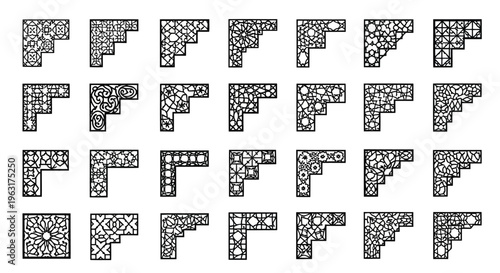 Collection of pixelated letter f variations in different orientations and styles