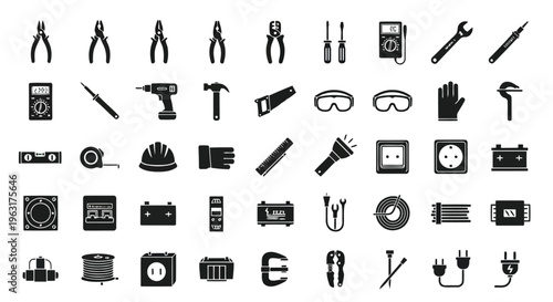 Assorted vintage and modern tools and household gadgets icon collection