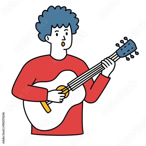 Male Musician Playing Acoustic Guitar And Singing Passionately In Music Performance