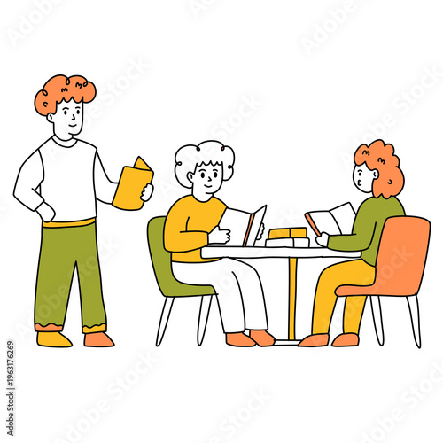 Group Of Students Studying Together At Table With Books In Modern Library