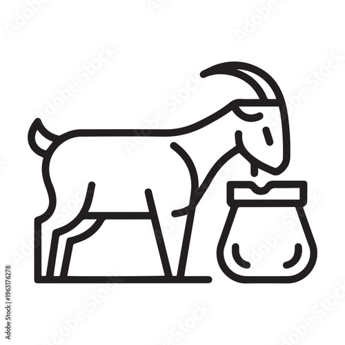 Minimalist Goat Feeding Vector Line Art - Organic Livestock Farming Illustration for Dairy and Animal Husbandry Branding