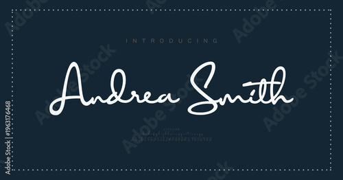 Andrea Smith, Script Elegant alphabet letters font logo classic minimal fashion designs. Typography modern sans fonts and number for logo brand. vector illustration
