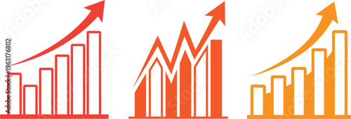 Three colorful bar graphs with upward trending arrows