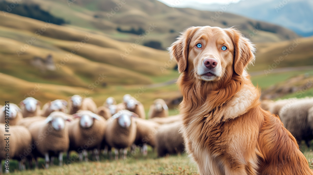 Obraz premium Loyal sheepdog with blue eyes on a farm