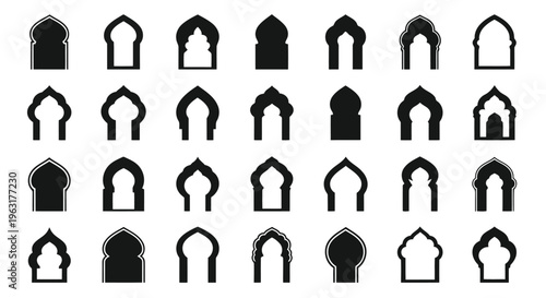 A collection of diverse rooftop designs and architectural styles in black and white