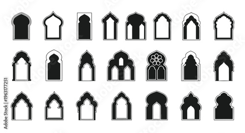Collection of diverse architectural window and door designs with varying shapes and styles