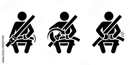 Fasten Seatbelt Step-by-Step Instruction Pictogram Vector Icons.eps
