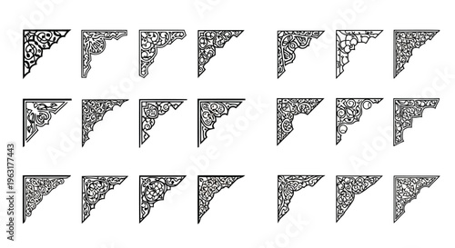 A collection of right-angled triangular patterns with varying internal designs and densities