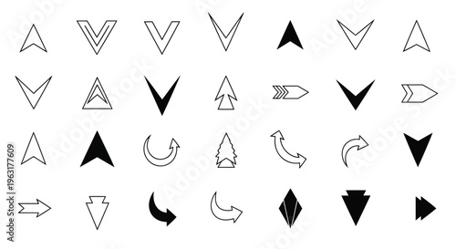 Collection of diverse geometric and arrow-based shapes with varied orientations and styles