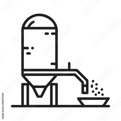 Grain Silo and Livestock Feeder Line Art Icon for Smart Farming and Industrial Agriculture