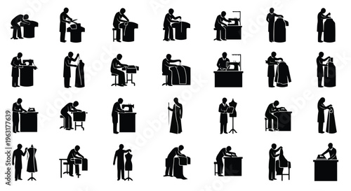 Diverse silhouettes of people engaged in various daily activities and professions