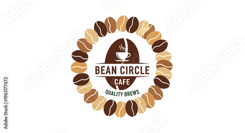 Coffee bean circle logo with steam and cup for a cafe