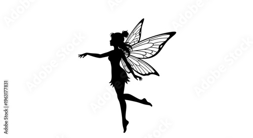 A graceful fairy silhouette with detailed wings, a magical fantasy illustration.