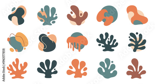 Coral reef shapes in orange and green hues for design projects and creative materials