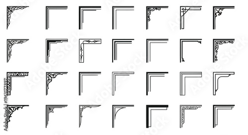 Collection of various right-angle and corner geometric shapes with different line styles
