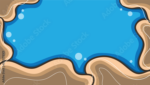 Copy space background of ocean cove, sand, bubbles for beachy text overlay. Ideal for vacation ads, beachthemed designs, and promotions.