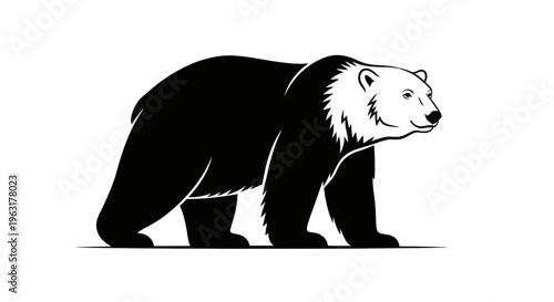 Black and white minimalist polar bear logo vector illustration isolated on white background