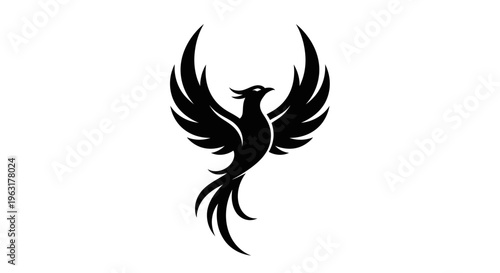 Stylized black phoenix bird logo icon isolated on white background.