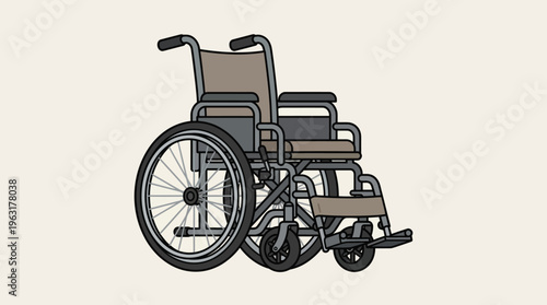 Illustration of a manual medical wheelchair for disability mobility support.