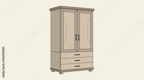 Minimalist wooden wardrobe closet illustration isolated on plain background