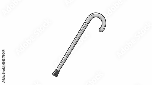Silver medical walking cane mobility aid isolated on white background