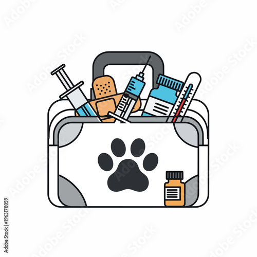 Pet first aid kit with medicine and supplies for animal care and health