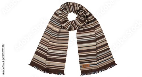 Striped scarf with fringed ends on a plain surface