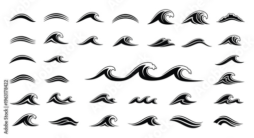 Abstract wave patterns in varying styles and orientations on a monochrome background