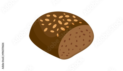Whole grain bread loaf with seeds vector illustration isolated on white background 