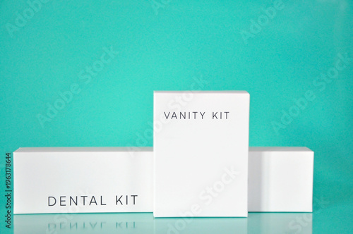 Dental kit and Vanity Kit Box on Green Background