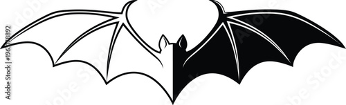 A striking illustration of a bat's wings in contrasting black and white hues symbolizing duality and mystery