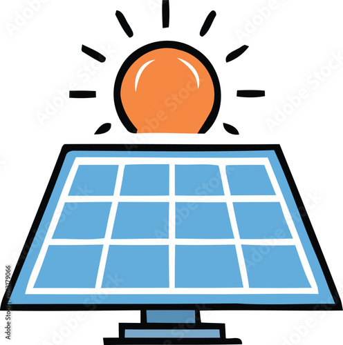 Cartoon image solar panel under the bright sun shining vector design
