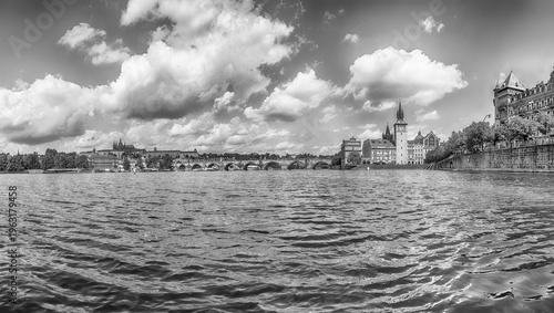 Charles Bridge crossing Vltava River in Prague, Czech Republic